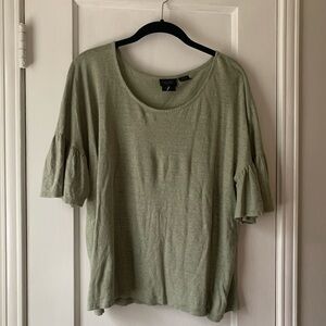 Rachel Roy 100% Linen Olive Green Top with Ruffled Sleeves XL